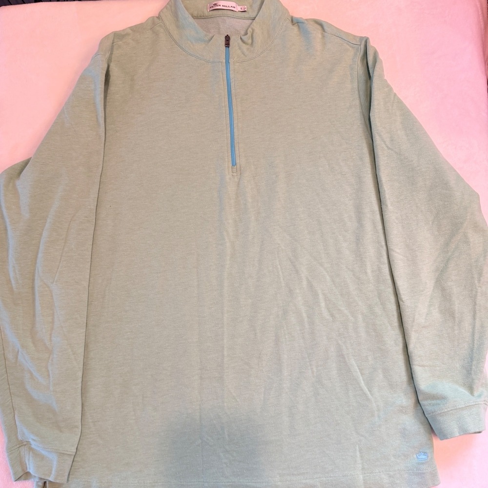 Peter Millar Eugene CC 1899 Pima Cotton Alpaca Quarter Zip Pullover Green Mens L